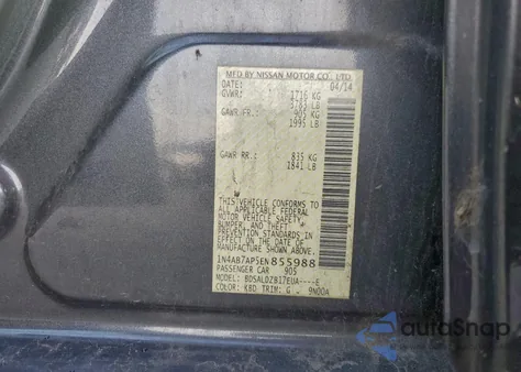 2014 Nissan Sentra S z USA, uszkodzony, nr VIN 1N4AB7AP5EN855988